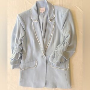 Cinq à Sept Powder Blue Blazer with Pearl Trim